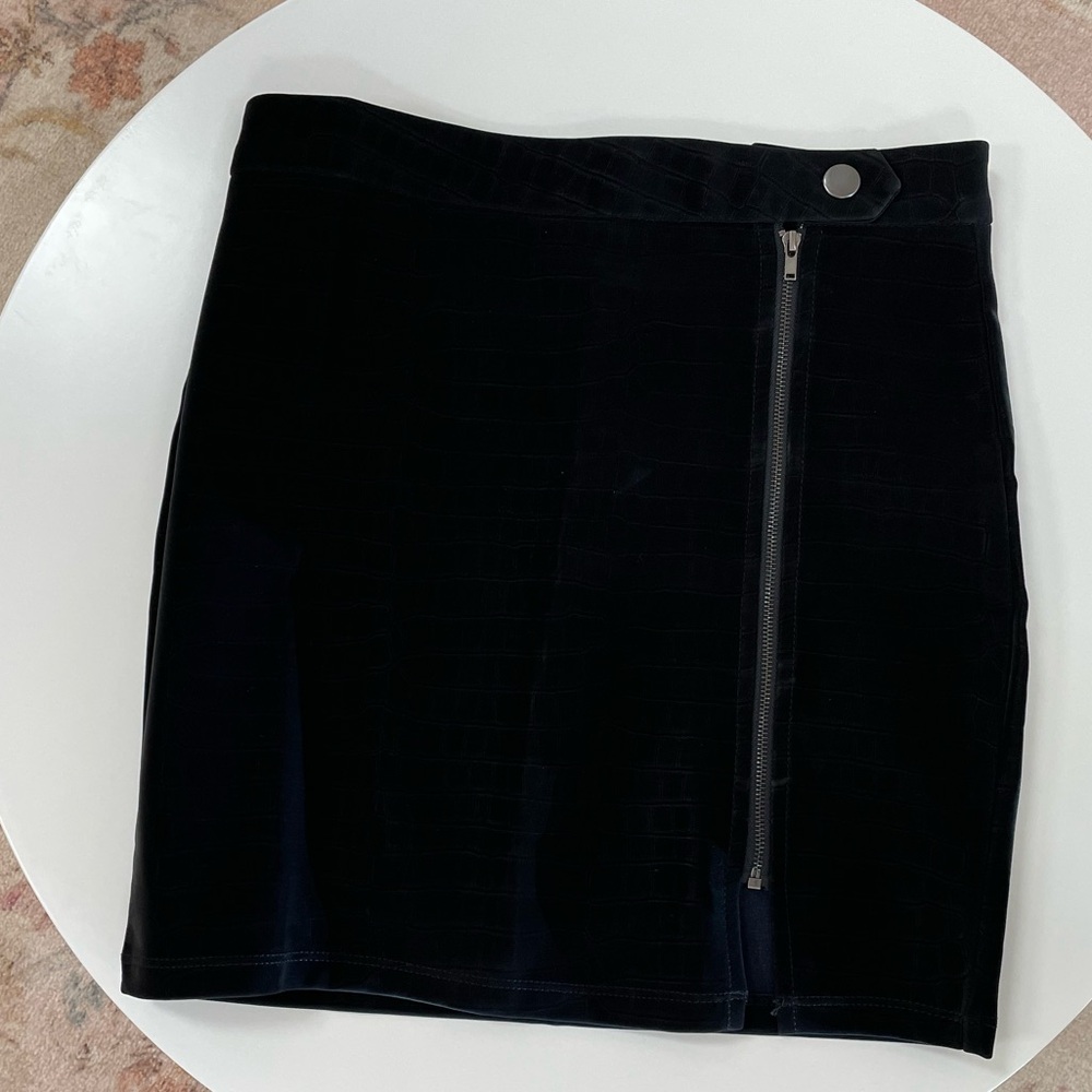 Black Velvet Mini Skirt with Asymmetric Zip
